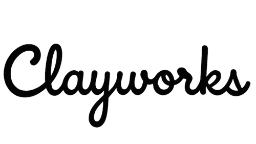 Black 'Clayworks' logo on a white background